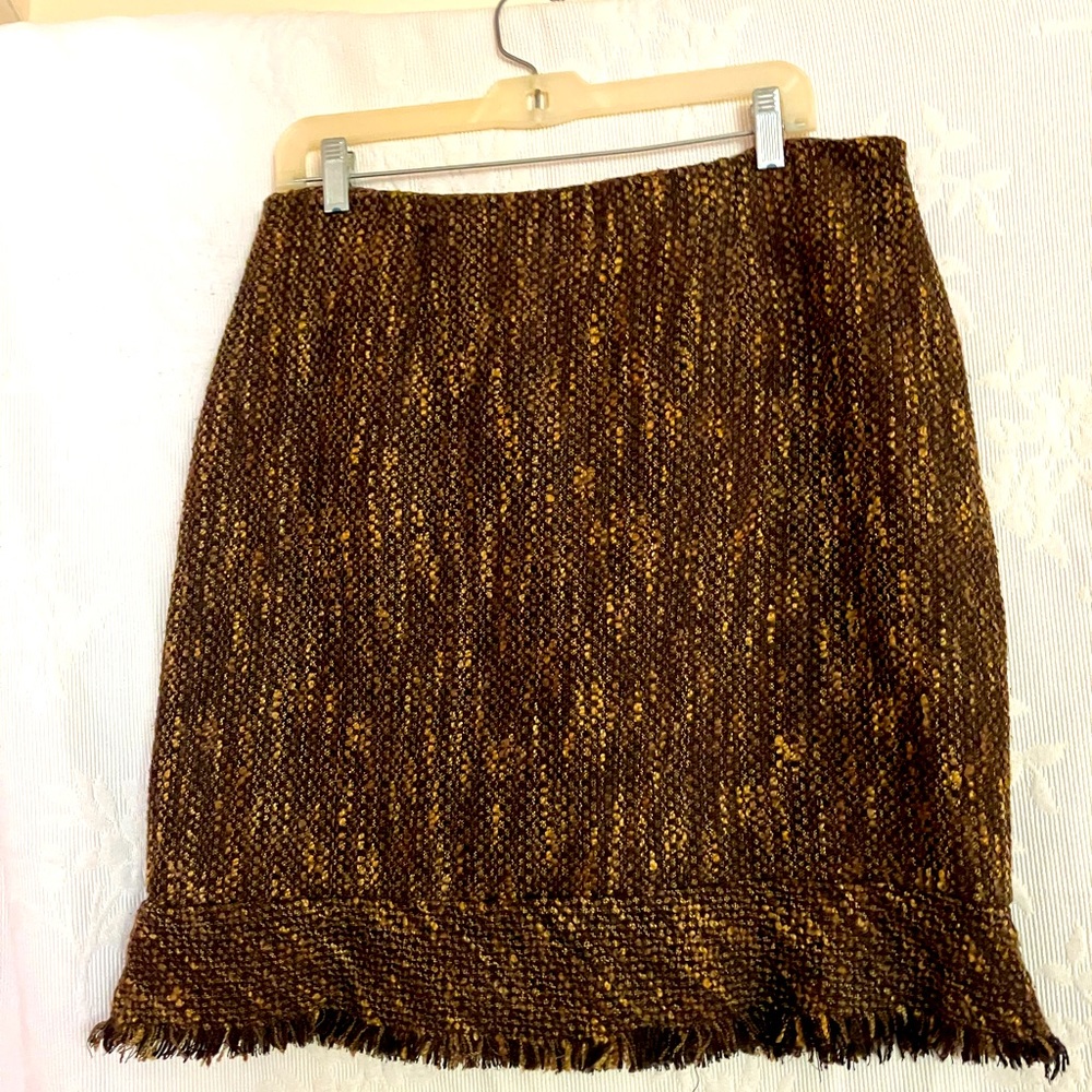 Fringed Brown Mini Skirt, size 14
